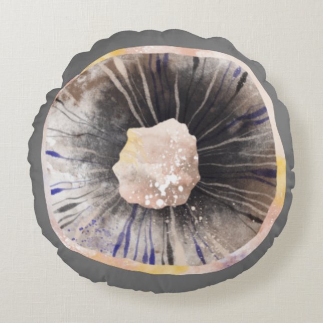 Almofada Redonda Cores d'água do cogumelo (Frente)