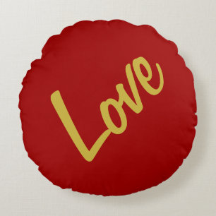 Almofada Redonda Cores Douradas Vermelho Escarlate Amor Casamento C
