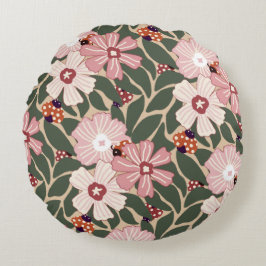 Almofada Redonda Cores Terrenas De Lâmpadas E Flores Selvagens