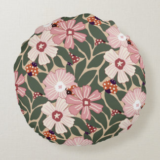 Almofada Redonda Cores Terrenas De Lâmpadas E Flores Selvagens