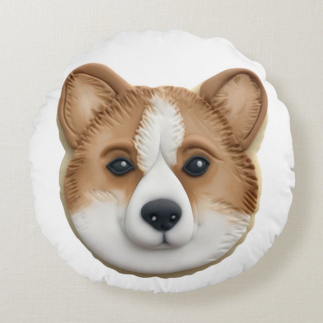 Almofada Redonda Corgi Cachorro 3D Inspirado (Frente)