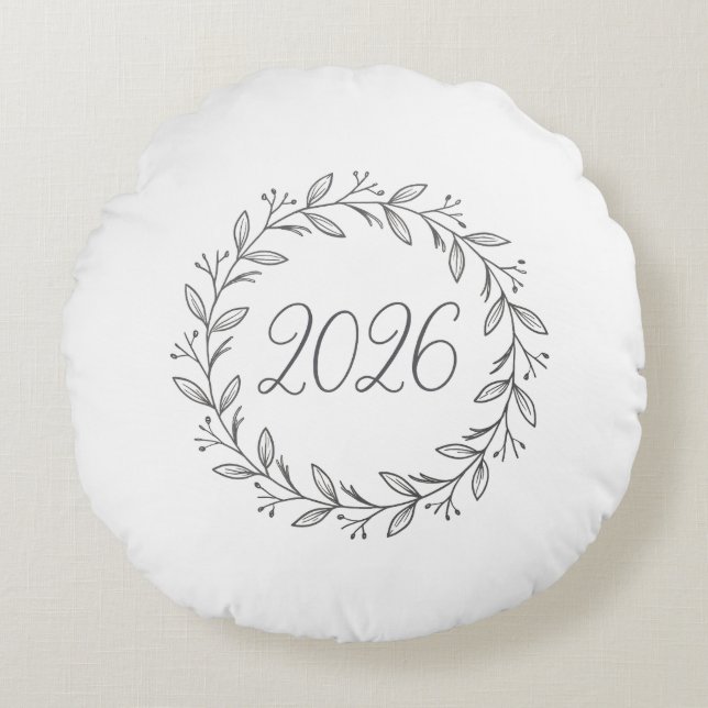 Almofada Redonda Coroa de Louro Minimalista 2026 (Frente)