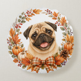 Almofada Redonda Coroa de Outono Pug