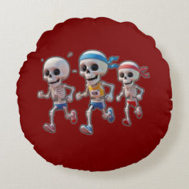 Almofada Redonda “Corrida de Esqueleto de Desenho Animado 3D • Esqu