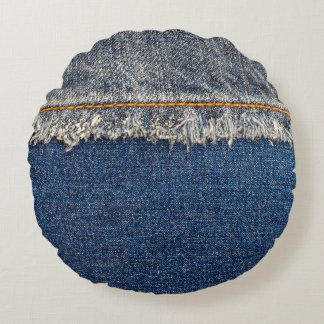 Almofada Redonda Cortina Laranja, Patch Duplo De Denim.