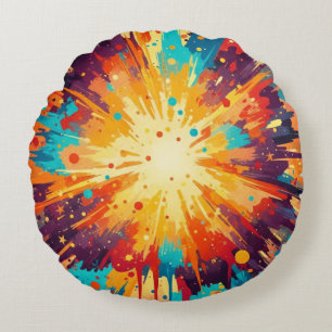 Almofada Redonda Cosmic Burst Abstract Splatter Art