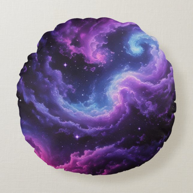 Almofada Redonda Cosmic Galaxy Nebula Abstract Space Art Design (Frente)