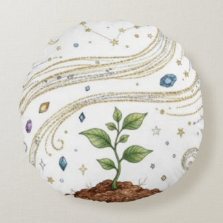 Almofada Redonda Cosmic Growth Nature Plant with Roots and Stars 