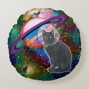 Almofada Redonda Cosmo de Gato de Espaço