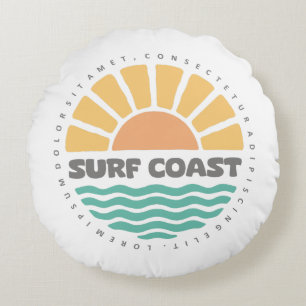 Almofada Redonda Costa de Surf Pôr do Sol Vintage Design Retro