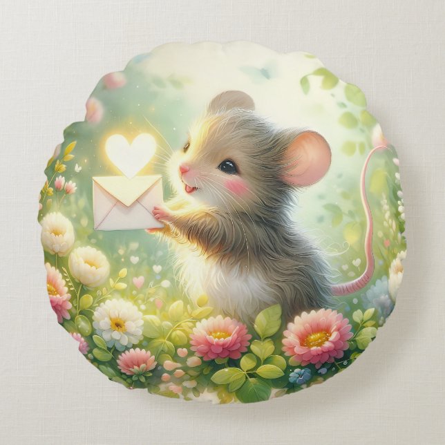 Almofada Redonda Cottage Mouse Love Letter Meadow (Frente)