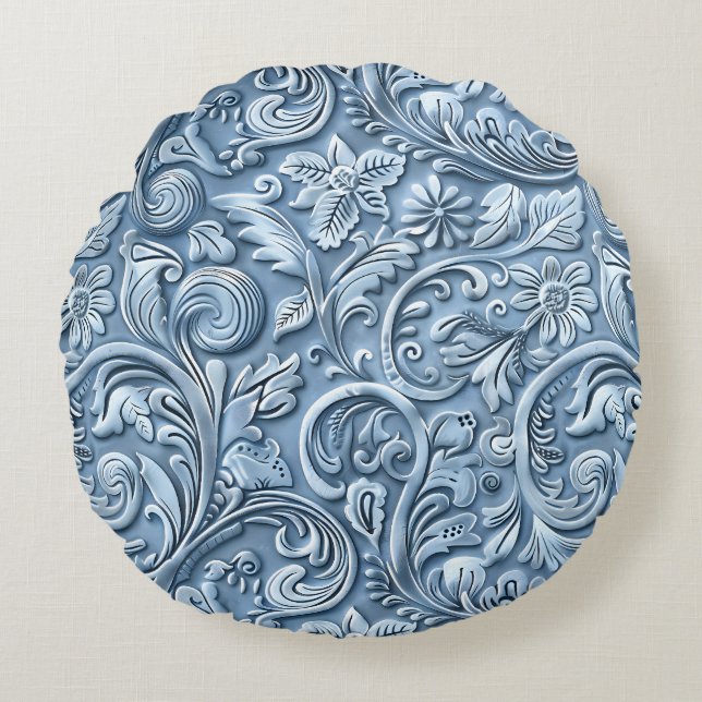 Almofada Redonda Couro azul-claro de vinagre (Frente)