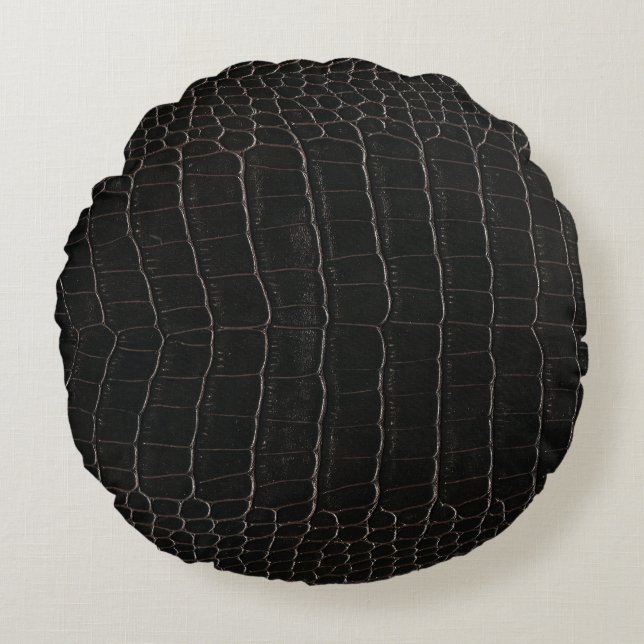 Almofada Redonda Couro crocodilo luxurioso: textura têxtil. (Frente)