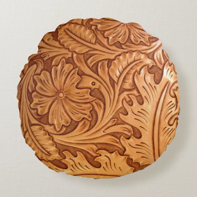 Almofada Redonda Couro russo castanho-do-oeste (Frente)