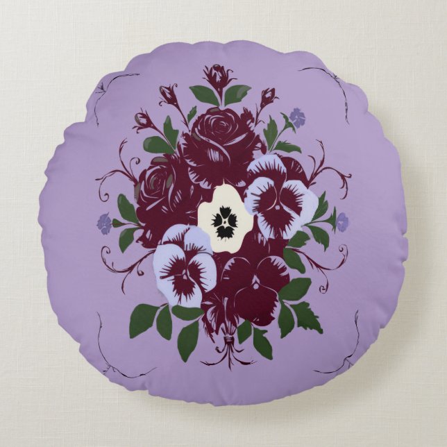 Almofada Redonda Coussins rond - Bouquet de Violettes (Frente)
