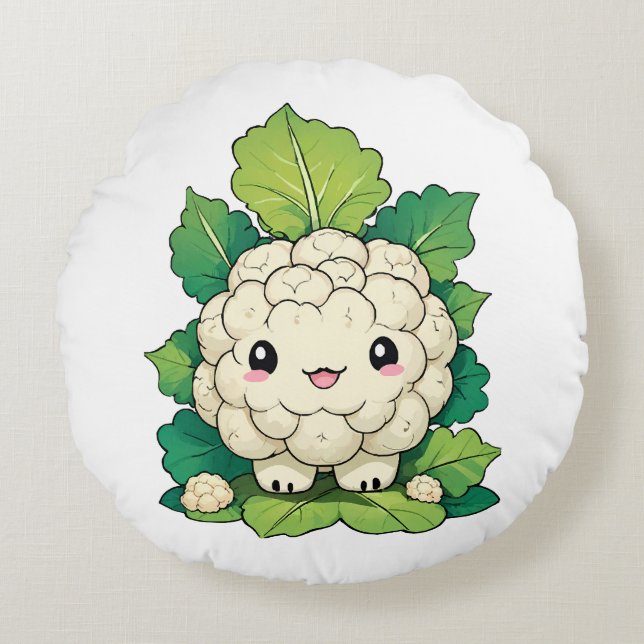 Almofada Redonda Couve-flor Kawaii (Frente)