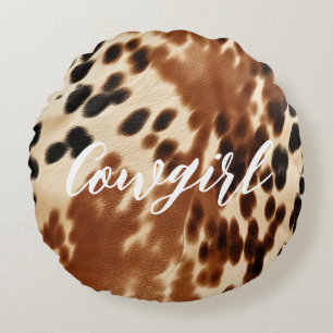Almofada Redonda CowGirl Brown White Cowhide Ocidental