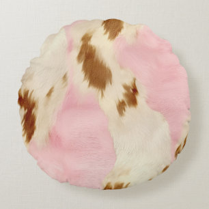 Almofada Redonda Cowgirl Pink Cream Brown Cowhide