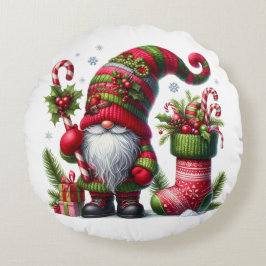 Almofada Redonda Cozy Christmas Gnome Art – Festive Holiday