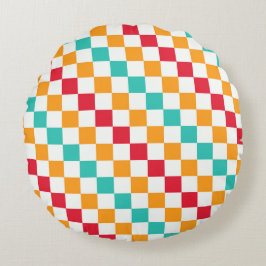 Almofada Redonda Cozy classroom diagonal checkerboard pattern