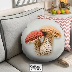 Almofada Redonda Cozy Cottagecore Crochet Mushroom Fairy Garden