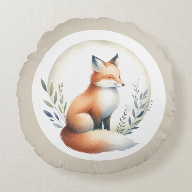 Almofada Redonda Cozy Critter - Fox Illustration  (Frente)