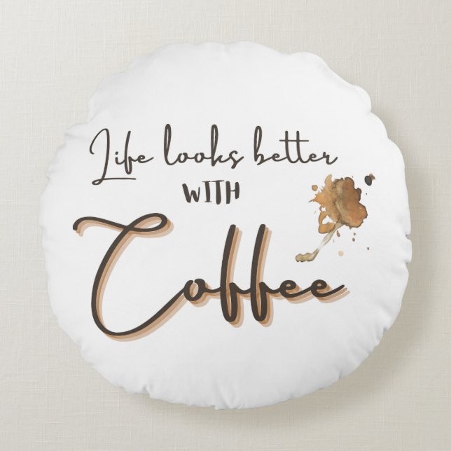 Almofada Redonda "Cozy Mornings: Travesseiro com café" (Frente)