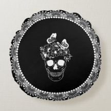 Crânio Floral Preto Branco Renda Halloween