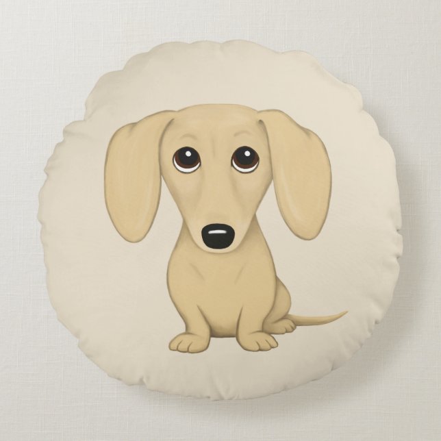 Almofada Redonda Cream Dachshund Cute Cartoon Wiener Cog (Frente)