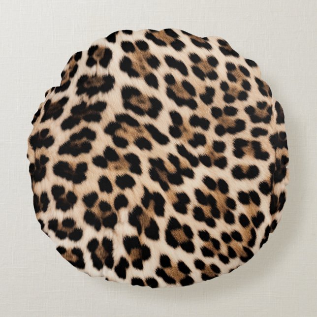 Almofada Redonda Creamy Brown Black Leopardo (Frente)