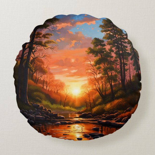 Almofada Redonda Creek Bank Sunrise (Frente)