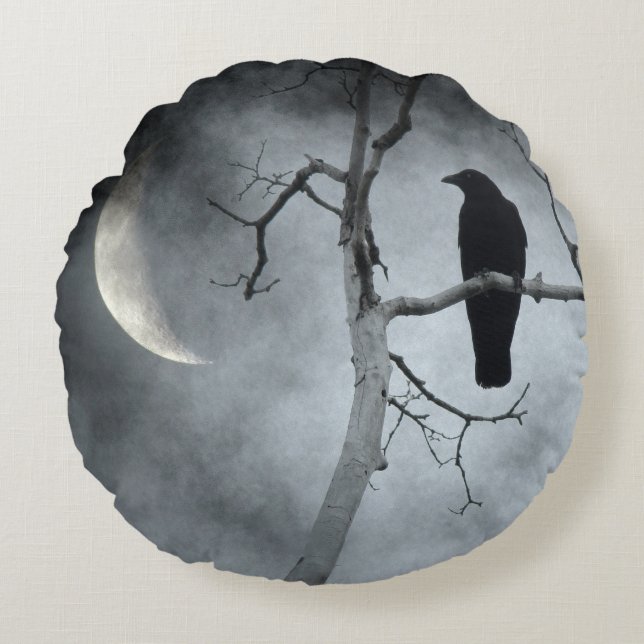 Almofada Redonda Crescent Moon Crow (Frente)