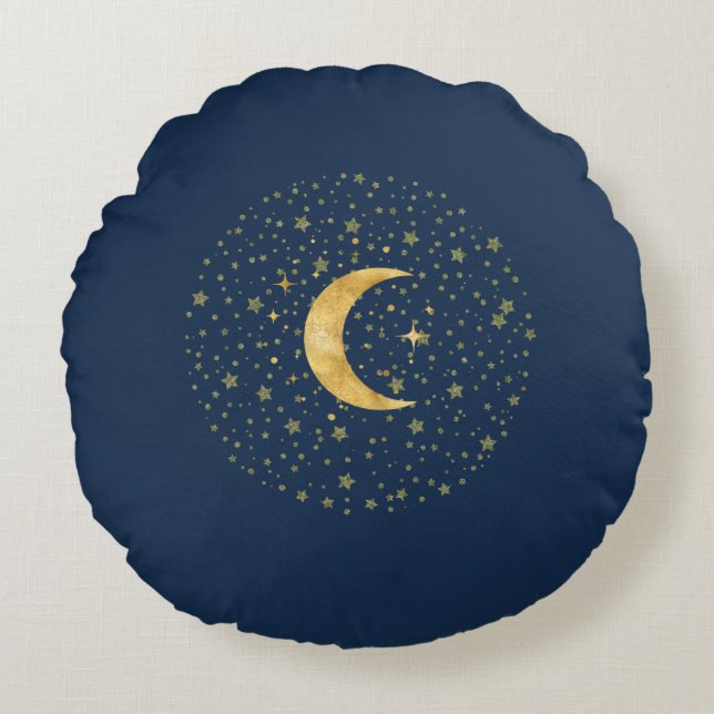 Almofada Redonda Crescent Moon Starry Night (Frente)