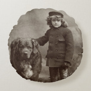 Almofada Redonda Criança com cão, C1885