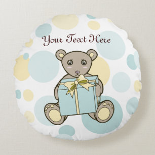 Almofada Redonda Crianças Pastel Blue e Yellow Cute Bear
