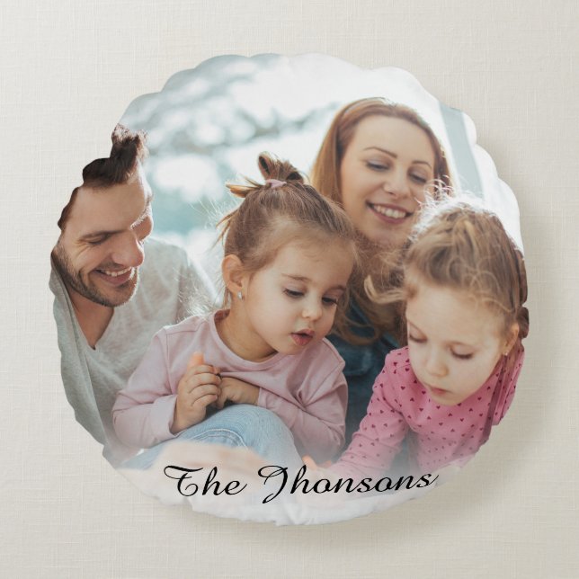 Almofada Redonda Crie Sua Própria Foto Personalizada DIY (Frente)