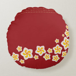 Almofada Redonda Crimson Bloom: Tropical Plumeria Round