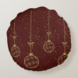 Almofada Redonda Crimson & Gold Ornament Christmas Round Pillow