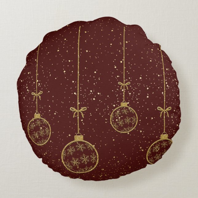 Almofada Redonda Crimson & Gold Ornament Christmas Round Pillow (Verso)
