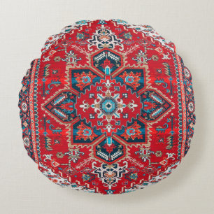 Almofada Redonda Crimson Heirloom: Arte do Rug do Patrimônio Marroq