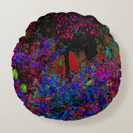 Almofada Redonda Crimson Red e Black Garden Sunrise Psicodélica