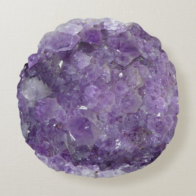Almofada Redonda Cristais curas Amethyst roxos bonitos (Frente)