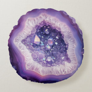 Almofada Redonda Cristal Moderno de Agato Mineral de Rock Purple