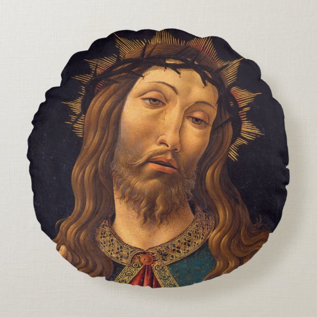 Almofada Redonda Cristo Coroado com Espinhos por Sandro Botticelli (Frente)