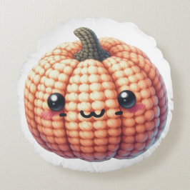 Almofada Redonda Crochet Cute Pumpkin