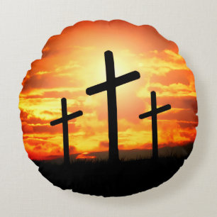 Almofada Redonda Cruzes, Silhuetas Sunset Painting-67137