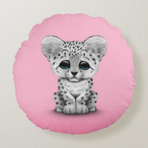 Almofada Redonda Cubo-leopardo-da-neve-branca a rosa