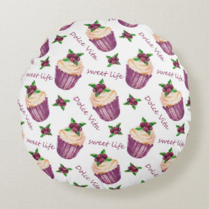 Almofada Redonda Cupcakes de aquarela
