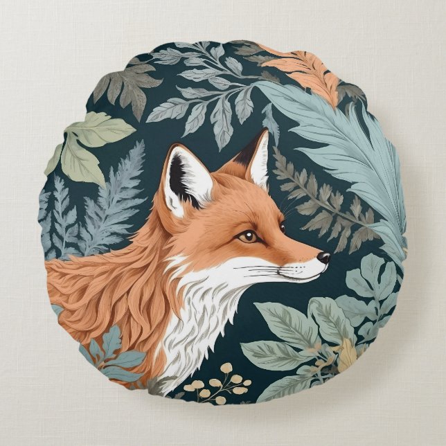 Almofada Redonda Curiosa Fox Fern deixa William Morris inspirado (Frente)