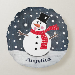 Almofada Redonda Cushion de Natal Personalizado de Snowman